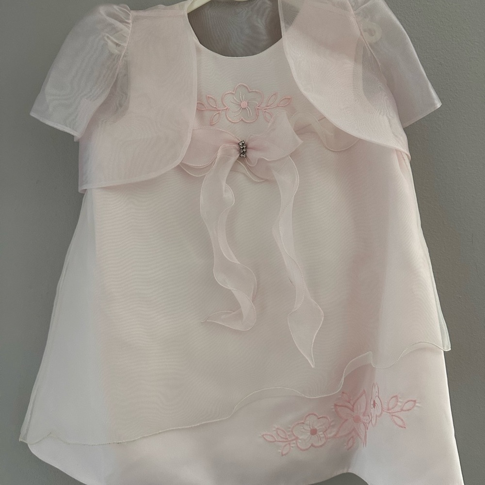 Elegant Pink Baby Dress with Sheer Overlay